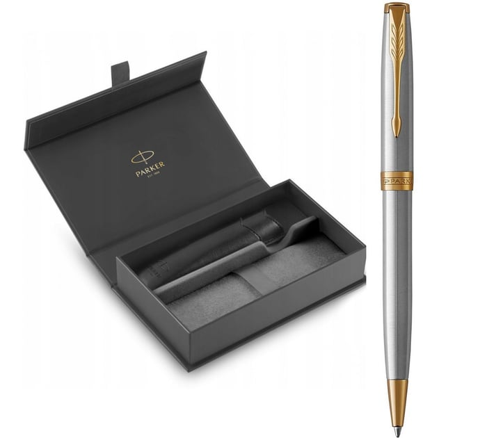 Подарунковий набір Parker SONNET Stainless Steel GT BP (кулькова ручка + чохол + коробка)