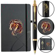 Набір: ручка кулькова Parker IM ZODIAC Black GT BP Червоний кінь + блокнот Parker + коробка
