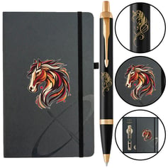 Набор: ручка шариковая Parker IM ZODIAC Black GT BP Красный конь + блокнот Parker + коробка