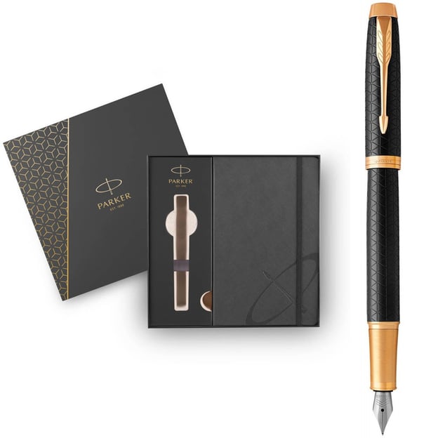 Набор Parker IM Premium Black GT FP F (перьевая ручка + блокнот Parker + коробка)