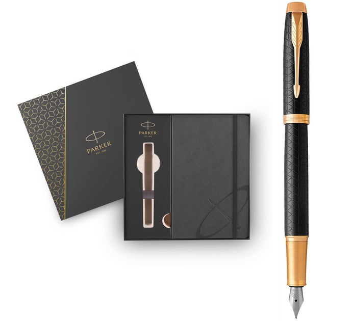 Набір Parker IM Premium Black GT FP F (перова ручка + блокнот Parker + коробка)