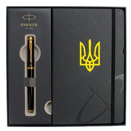 Подарочный набор Parker IM UKRAINE Black GT RB Трезубец (ручка-роллер + блокнот Parker)