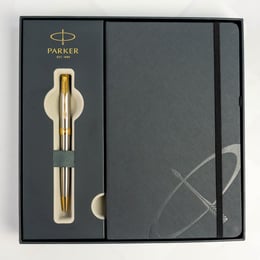 Подарочный набор Parker SONNET Stainless Steel GT BP (шариковая ручка + блокнот Parker)
