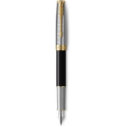 Ручка перьевая Parker SONNET Metal & Black Lacquer GT FP18 F