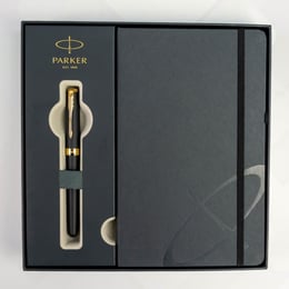 Подарочный набор Parker SONNET Matte Black Lacquer GT FP F (ручка-перо + блокнот Parker)