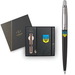 Подарочный набор Parker JOTTER Originals UKRAINE Black CT BP Трезубец сине-желтый (шариковая ручка + блокнот Parker)