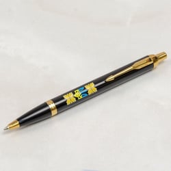 Ручка шариковая Parker IM UKRAINE Black GT BP Трезубец с желтым орнаментом