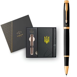 Подарочный набор Parker IM UKRAINE Black GT RB Трезубец (ручка-роллер + блокнот Parker)