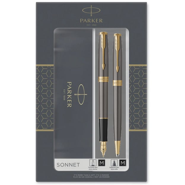 Подарунковий набір Parker SONNET Grey Lacquer GT FP+BP (перова + кулькова ручка)