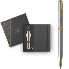 Подарочный набор Parker SONNET Stainless Steel GT BP (шариковая ручка + блокнот Parker)