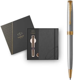 Подарочный набор Parker SONNET Stainless Steel GT BP (шариковая ручка + блокнот Parker)