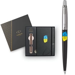 Подарунковий набір Parker JOTTER Originals UKRAINE Black CT BP Тризуб фігурний на тлі прапора (кулькова ручка + блокнот Parker)