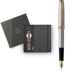 Подарунковий набір Parker SONNET Stainless Steel GT FP F (ручка-перо + блокнот Parker)