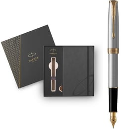 Подарочный набор Parker SONNET Stainless Steel GT FP F (ручка-перо + блокнот Parker)