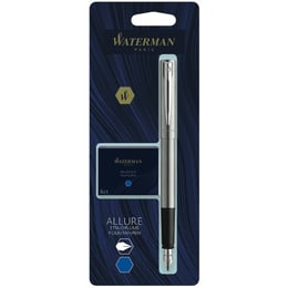 Ручка перова Waterman ALLURE Chrome CT FP F + упаковка картриджів Mini (блістер)