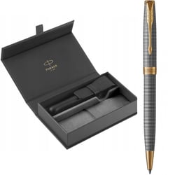 Набор Parker SONNET Cisele Silver GT BP (шариковая ручка + кожаный чехол + коробка)