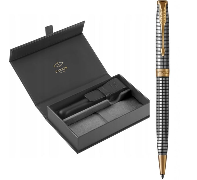 Набор Parker SONNET Cisele Silver GT BP (шариковая ручка + кожаный чехол + коробка)