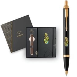 Набір: кулькова ручка Parker IM UKRAINE Black GT BP Квіти + блокнот Parker + подарункова коробка