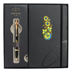Набір: кулькова ручка Parker IM UKRAINE Black GT BP Квіти + блокнот Parker + подарункова коробка