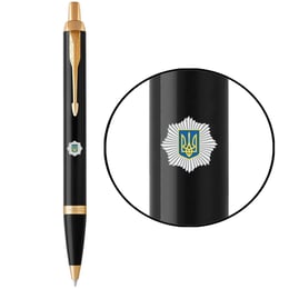 Набір: кулькова ручка Parker IM SPECIAL Black GT BP Емблема МВС + блокнот Parker + подарункова коробка