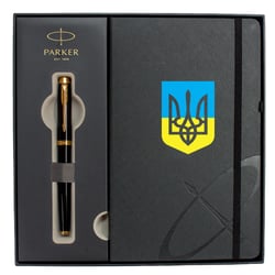 Подарунковий набір Parker IM UKRAINE Black GT RB Тризуб синьо-жовтий (ручка-ролер + блокнот Parker)