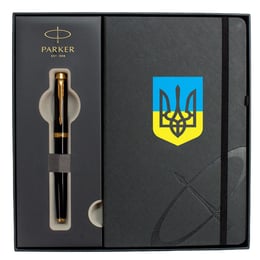 Подарунковий набір Parker IM UKRAINE Black GT RB Тризуб синьо-жовтий (ручка-ролер + блокнот Parker)