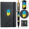 Набор: ручка шариковая Parker IM UKRAINE Black GT BP Трезубец фигурный на фоне флага + блокнот Parker + подарочная коробка
