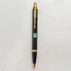 Ручка шариковая Parker IM UKRAINE Black GT BP Герб Украины сине-желтый