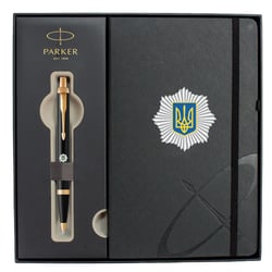 Набор: ручка шариковая Parker IM SPECIAL Black GT BP Эмблема МВД + блокнот Parker + подарочная коробка
