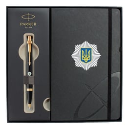 Набір: кулькова ручка Parker IM SPECIAL Black GT BP Емблема МВС + блокнот Parker + подарункова коробка