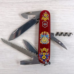 Швейцарський складаний ніж 91мм Victorinox CAMPER UKRAINE 1.3613.T1370u