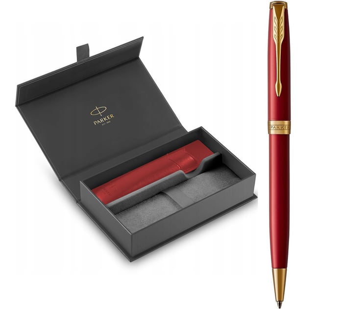 Подарунковий набір Parker SONNET Intense Red GT BP (кулькова ручка + чохол червоний + коробка)