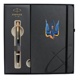 Набір: ручка кулькова Parker IM UKRAINE Black GT BP Тризуб-Ластівка + блокнот Parker + подарункова коробка