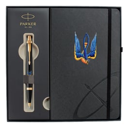 Набір: ручка кулькова Parker IM UKRAINE Black GT BP Тризуб-Ластівка + блокнот Parker + подарункова коробка
