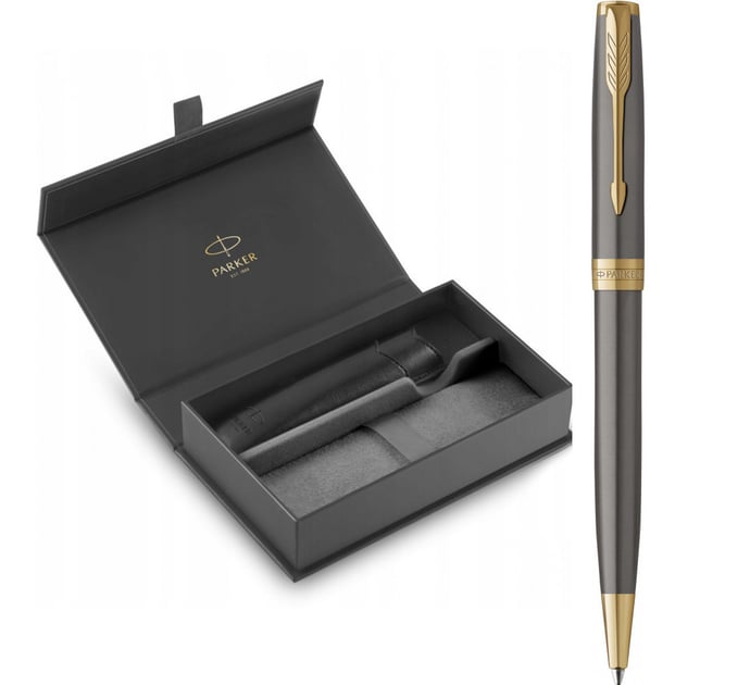 Подарунковий набір Parker SONNET Grey Lacquer GT BP (кулькова ручка + чохол + коробка)