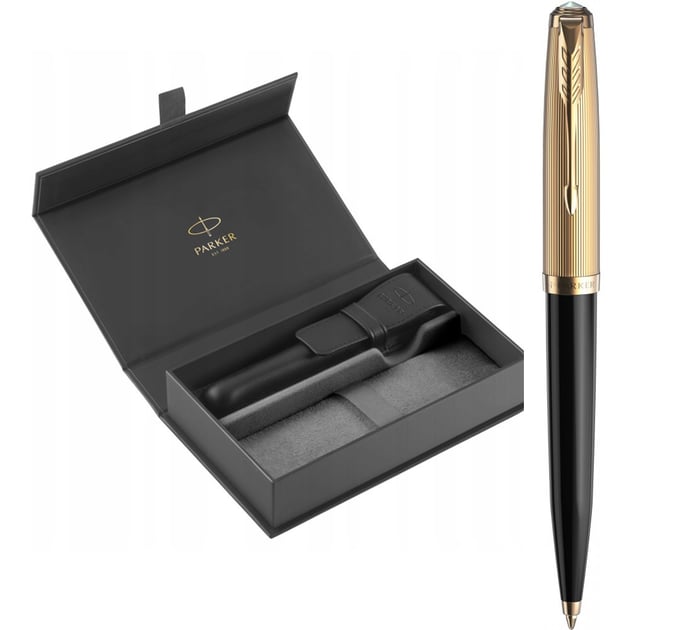 Набор Parker PARKER 51 Deluxe Black GT BP (шариковая ручка + кожаный чехол + коробка)