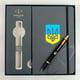 Набір: ручка кулькова Parker IM UKRAINE Black GT BP Тризуб синьо-жовтий + блокнот Parker + подарункова коробка