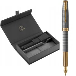 Набор Parker SONNET Cisele Silver GT FP18 F (перьевая ручка + кожаный чехол + коробка)