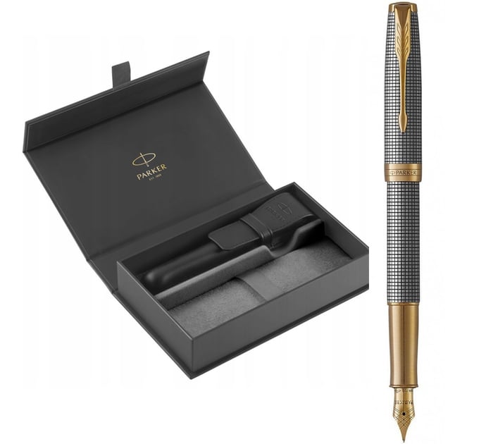 Набір Parker SONNET Cisele Silver GT FP18 F (перова ручка + шкіряний чохол + коробка)