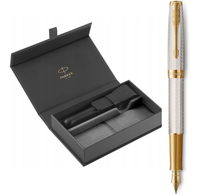 Набор Parker SONNET Silver Mistral GT FP18 F (перьевая ручка + кожаный чехол + коробка)