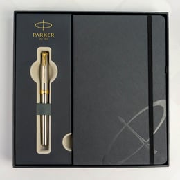 Подарочный набор Parker SONNET Stainless Steel GT FP F (ручка-перо + блокнот Parker)