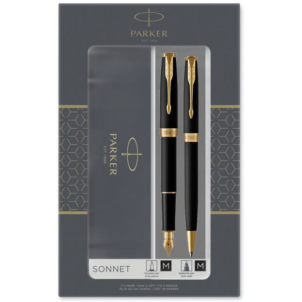 Подарочный набор Parker SONNET Matte Black GT FP+BP (перьевая + шариковая ручка)
