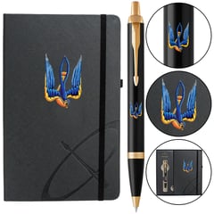 Набор: ручка шариковая Parker IM UKRAINE Black GT BP Трезубец-Ласточка + блокнот Parker + подарочная коробка