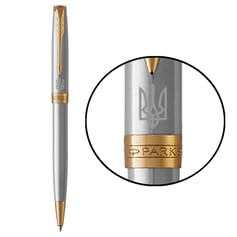 Ручка шариковая Parker SONNET UKRAINE Stainless Steel GT BP Трезубец белый