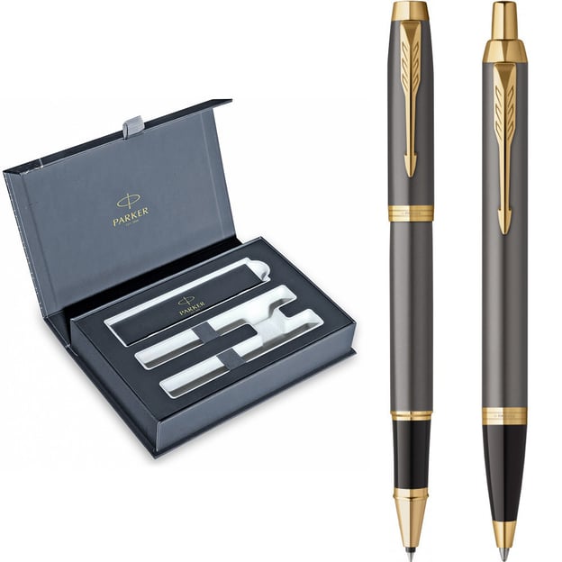 Подарунковий набір ручок Parker IM Grey Lacquer GT RB+BP (ролер + кулькова)