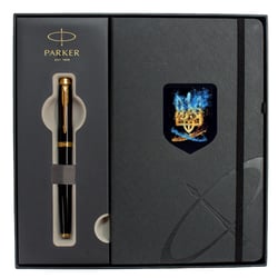 Подарунковий набір Parker IM UKRAINE Black GT RB Палаючий Тризуб (ручка-ролер + блокнот Parker)