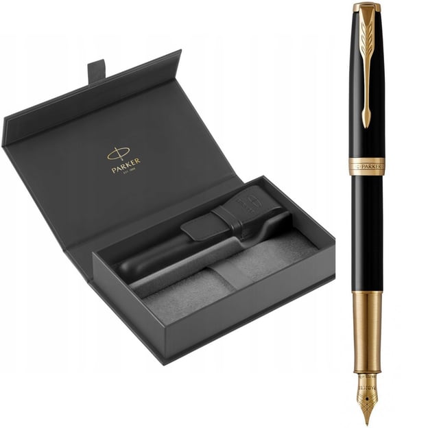 Набір Parker SONNET Black Lacquer GT FP18 F (перова ручка + шкіряний чохол + коробка)