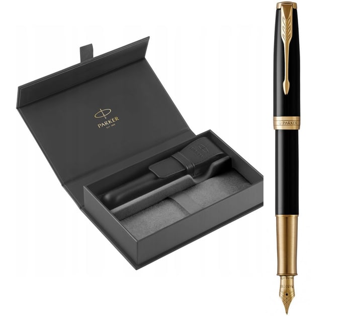 Набір Parker SONNET Black Lacquer GT FP18 F (перова ручка + шкіряний чохол + коробка)