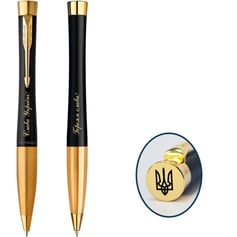 Ручка шариковая Parker URBAN UKRAINE Twist Muted Black GT BP Трезубец на торце + Слава Україні