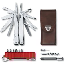 Мультитул Victorinox SWISSTOOL SPIRIT X PLUS RATCHET 3.0236.L + коричневий шкіряний чохол